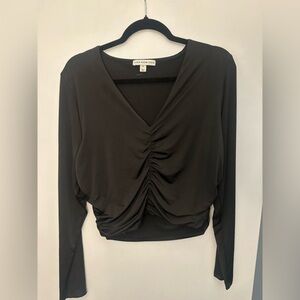 And Now This Black Long Sleeve Ruched Crop Top – 1X